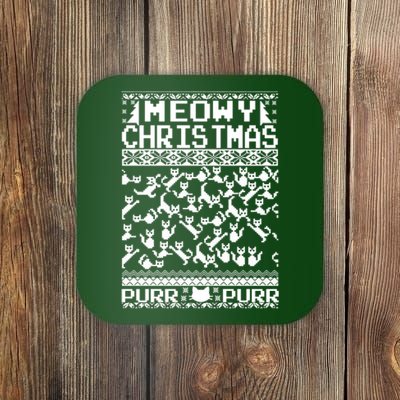 Meowy Christmas Cat Ugly Christmas Sweater Coaster