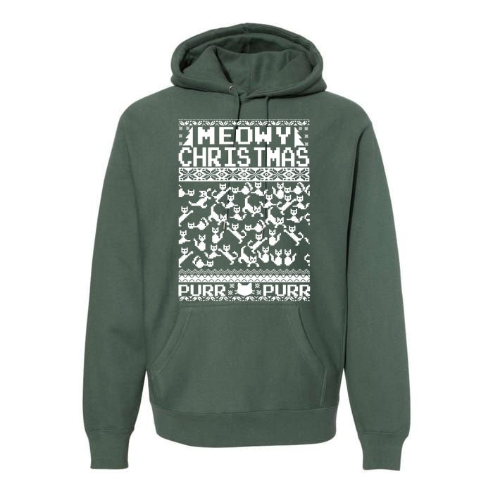 Meowy Christmas Cat Ugly Christmas Sweater Premium Hoodie