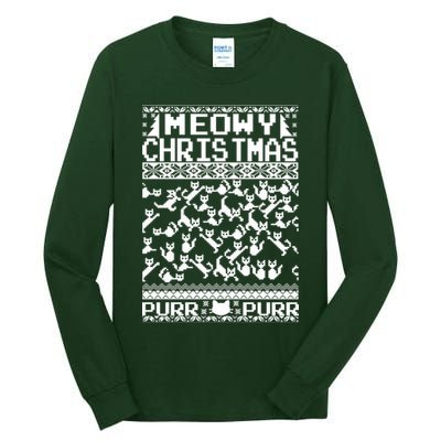 Meowy Christmas Cat Ugly Christmas Sweater Tall Long Sleeve T-Shirt