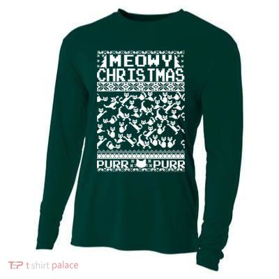 Meowy Christmas Cat Ugly Christmas Sweater Cooling Performance Long Sleeve Crew