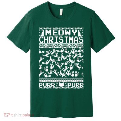 Meowy Christmas Cat Ugly Christmas Sweater Premium T-Shirt