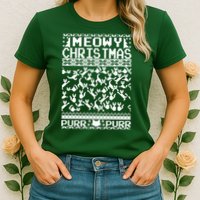 Meowy Christmas Cat Ugly Christmas Sweater Womens T-Shirt