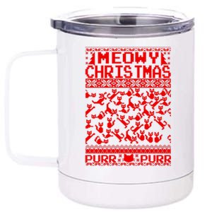 Meowy Christmas Cat Ugly Christmas Sweater 12 oz Stainless Steel Tumbler Cup