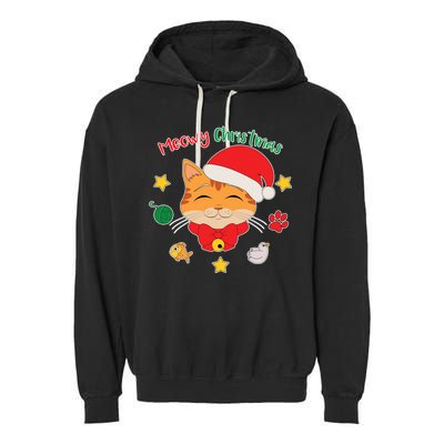 Meowy Christmas Cute Cat Garment-Dyed Fleece Hoodie