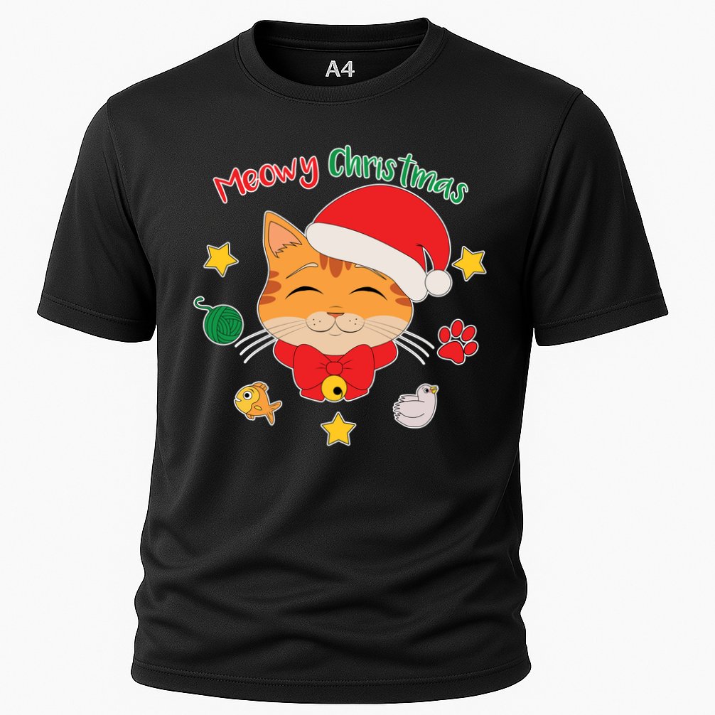 Meowy Christmas Cute Cat Cooling Performance Crew T-Shirt