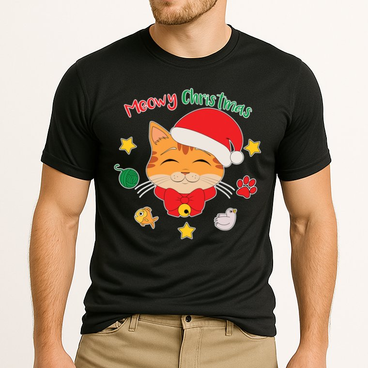 Meowy Christmas Cute Cat Cooling Performance Crew T-Shirt