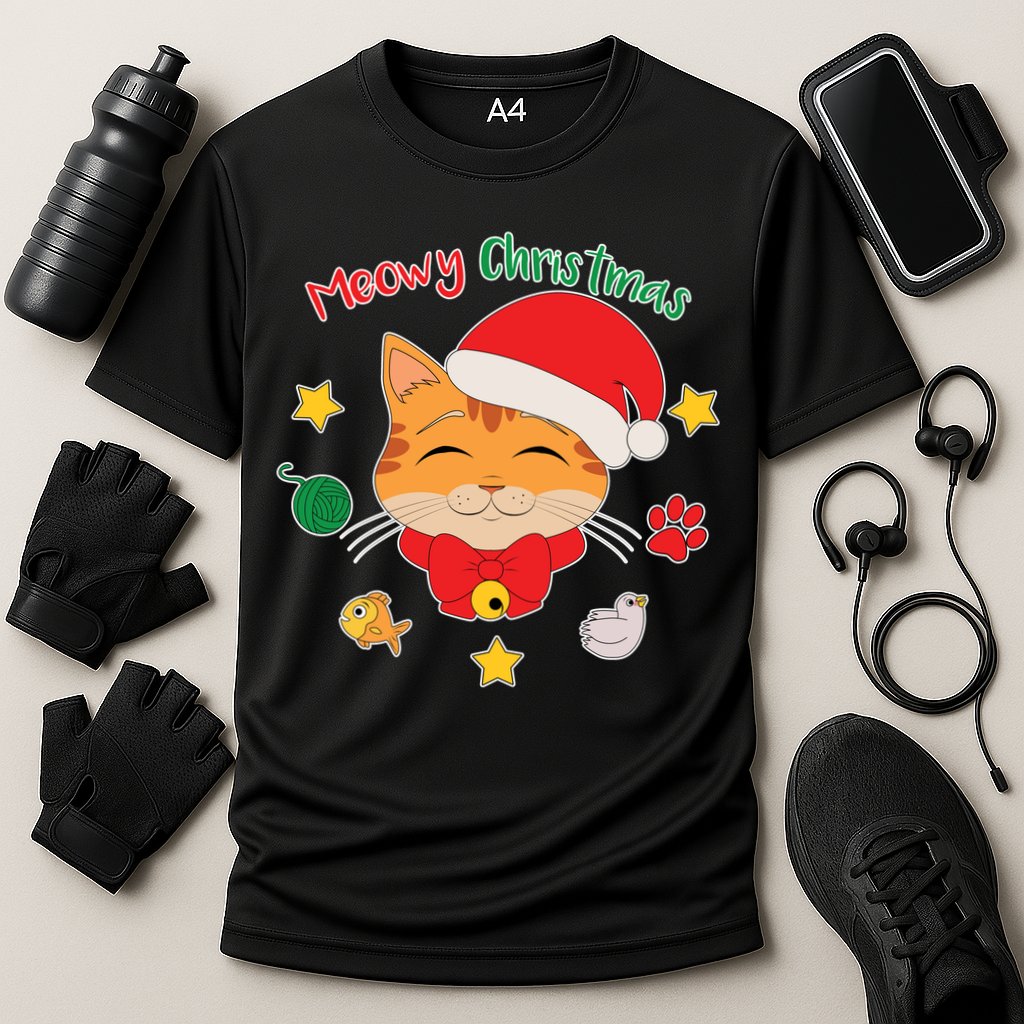 Meowy Christmas Cute Cat Cooling Performance Crew T-Shirt