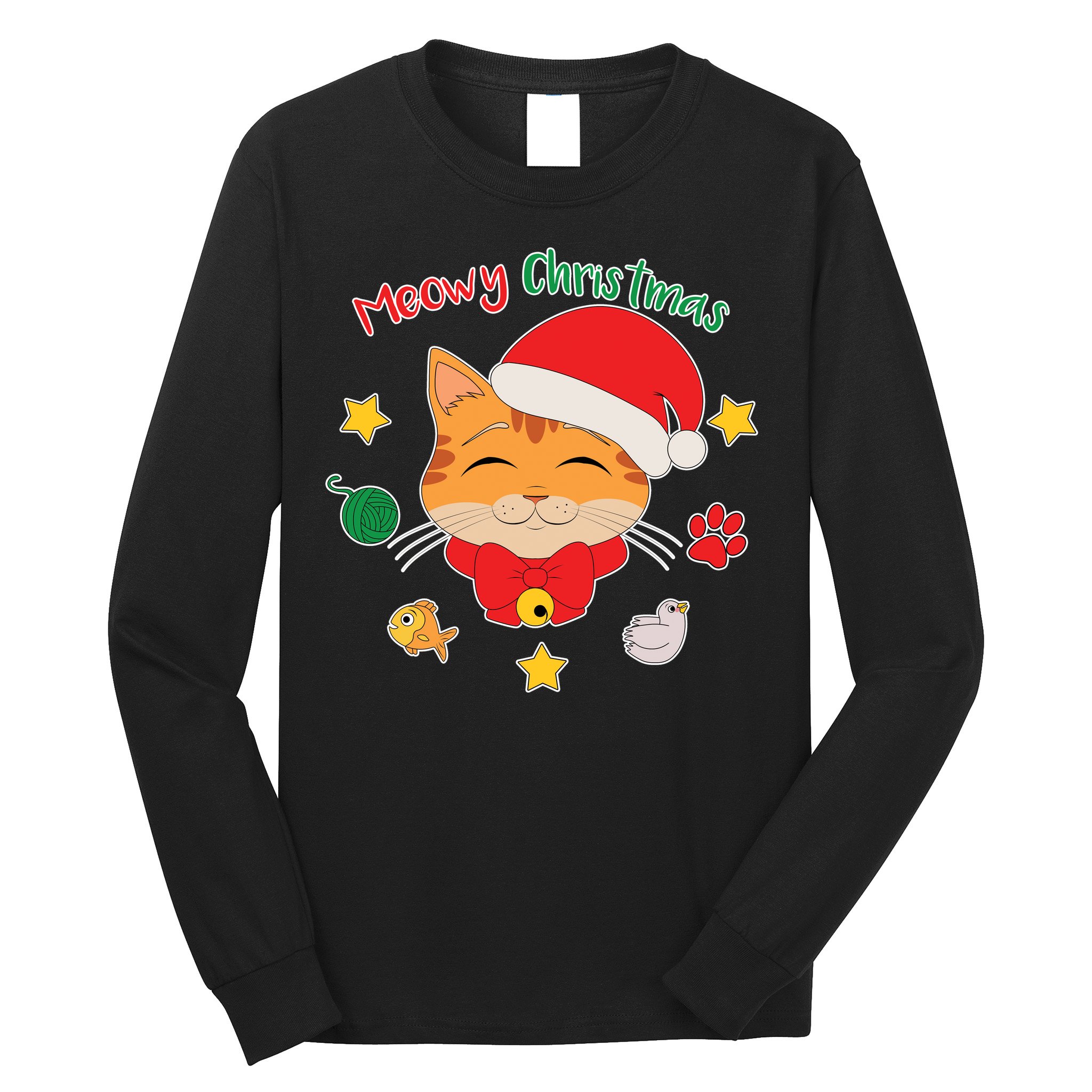 Meowy Christmas Cute Cat Long Sleeve Shirt
