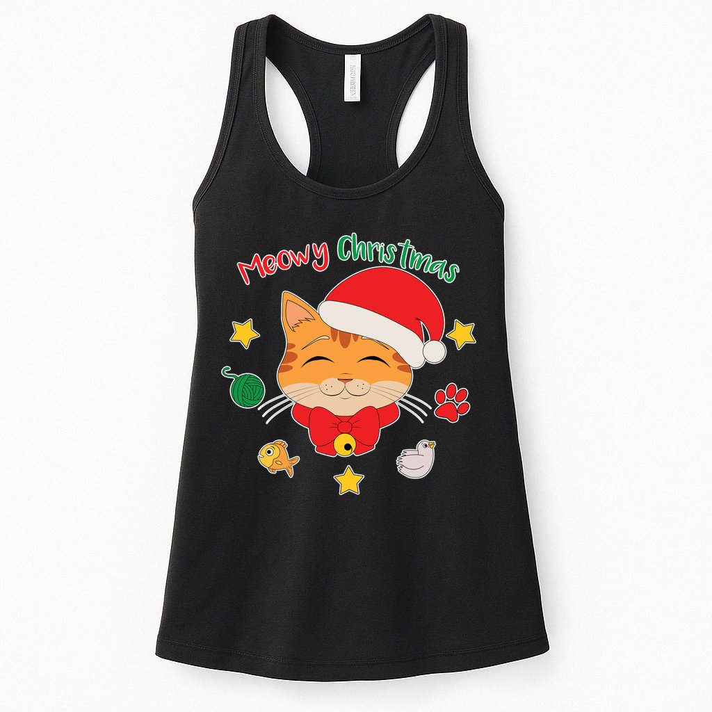 Meowy Christmas Cute Cat Womens Tank Top