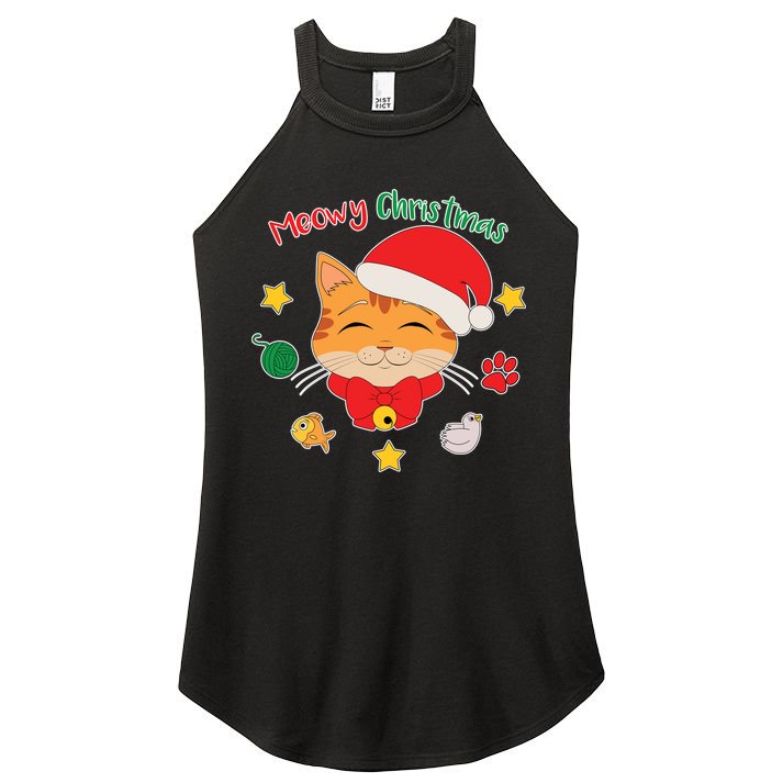 Meowy Christmas Cute Cat Women's Perfect Tri Rocker Tank