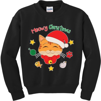 Meowy Christmas Cute Cat Kids Sweatshirt