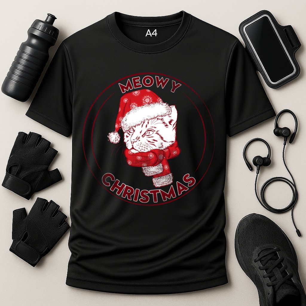 Meowy Christmas Emblem Cooling Performance Crew T-Shirt