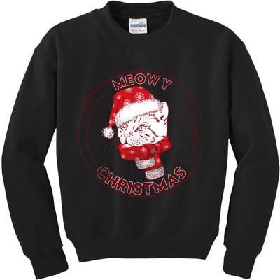 Meowy Christmas Emblem Kids Sweatshirt