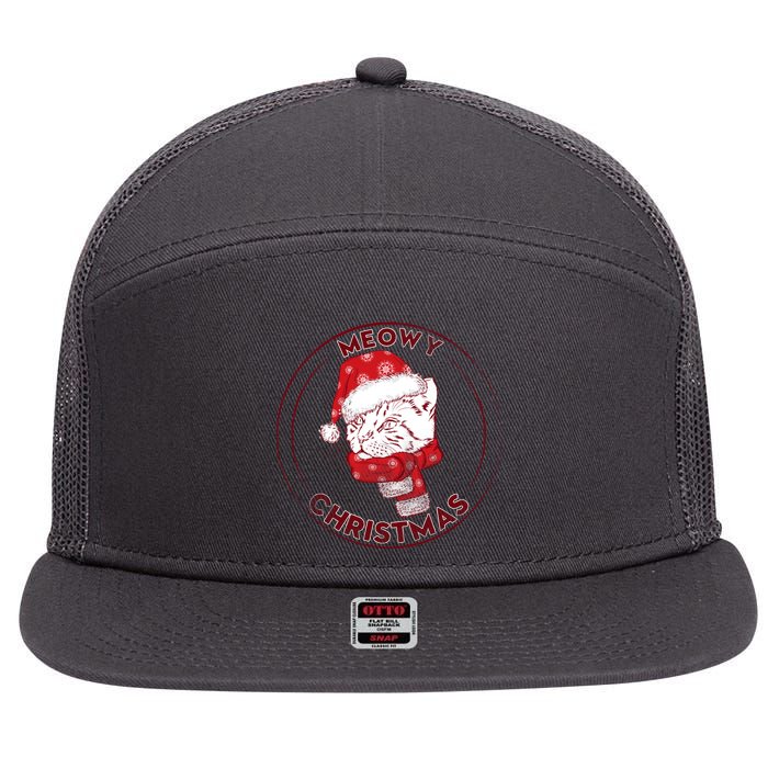 Meowy Christmas Emblem 7 Panel Mesh Trucker Snapback Hat