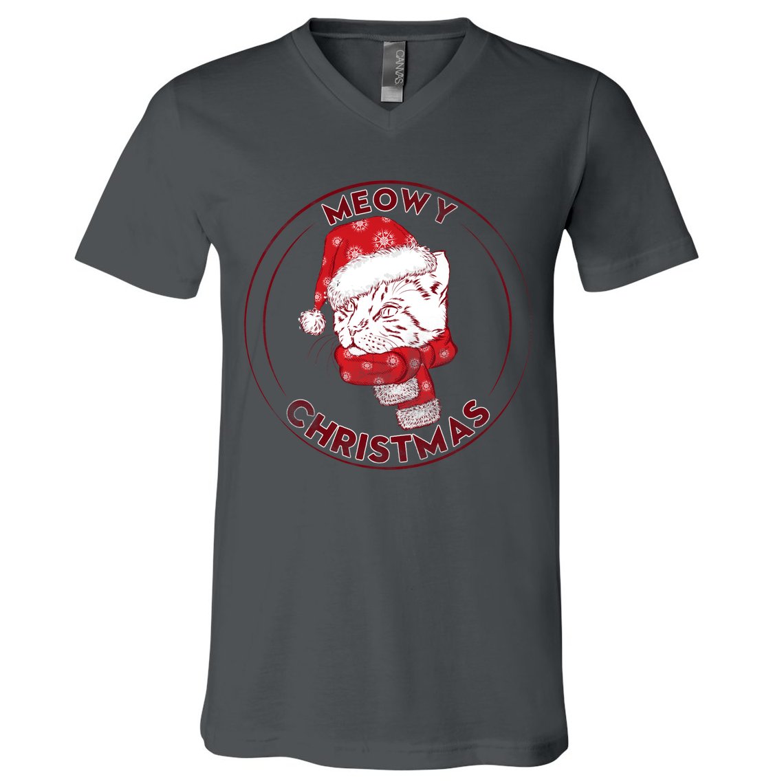 Meowy Christmas Emblem V-Neck T-Shirt