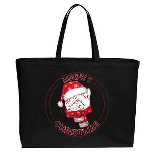 Meowy Christmas Emblem Cotton Canvas Jumbo Tote