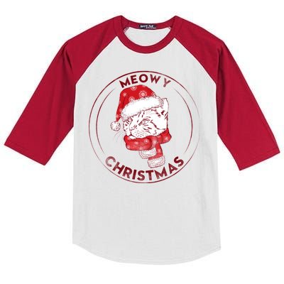 Meowy Christmas Emblem Kids Colorblock Raglan Jersey