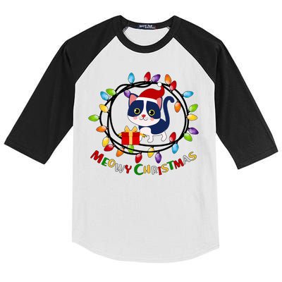Meowy Christmas Kitty Kids Colorblock Raglan Jersey