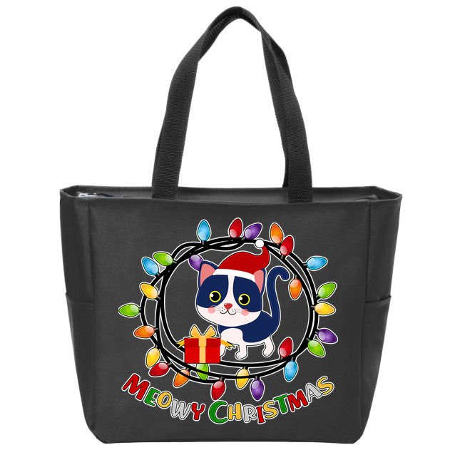 Meowy Christmas Kitty Zip Tote Bag