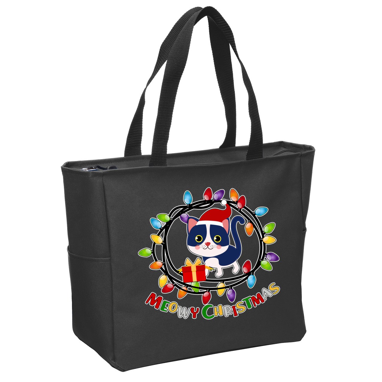 Meowy Christmas Kitty Zip Tote Bag