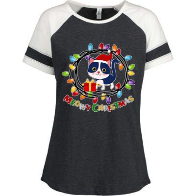 Meowy Christmas Kitty Enza Ladies Jersey Colorblock Tee