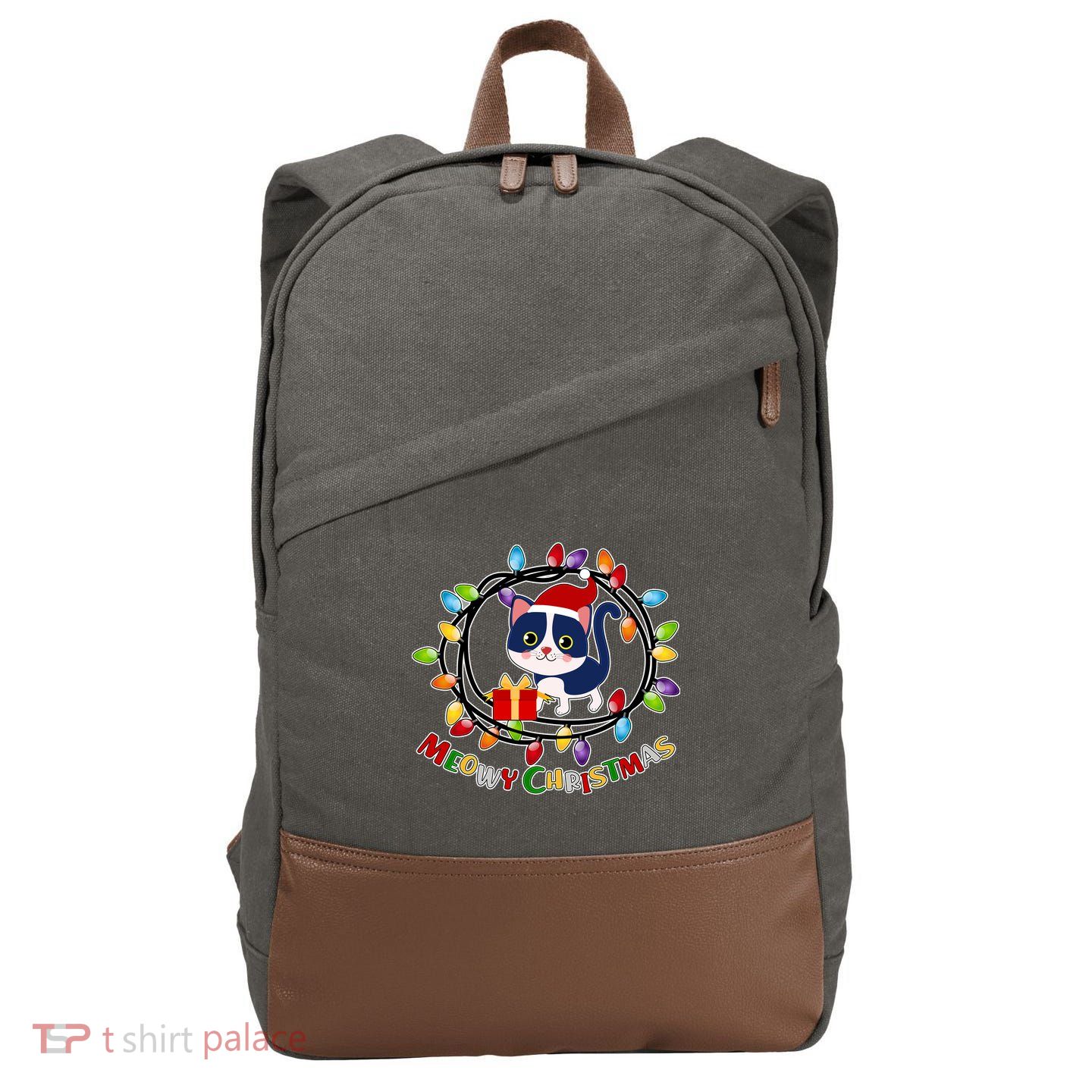 Meowy Christmas Kitty Cotton Canvas Backpack