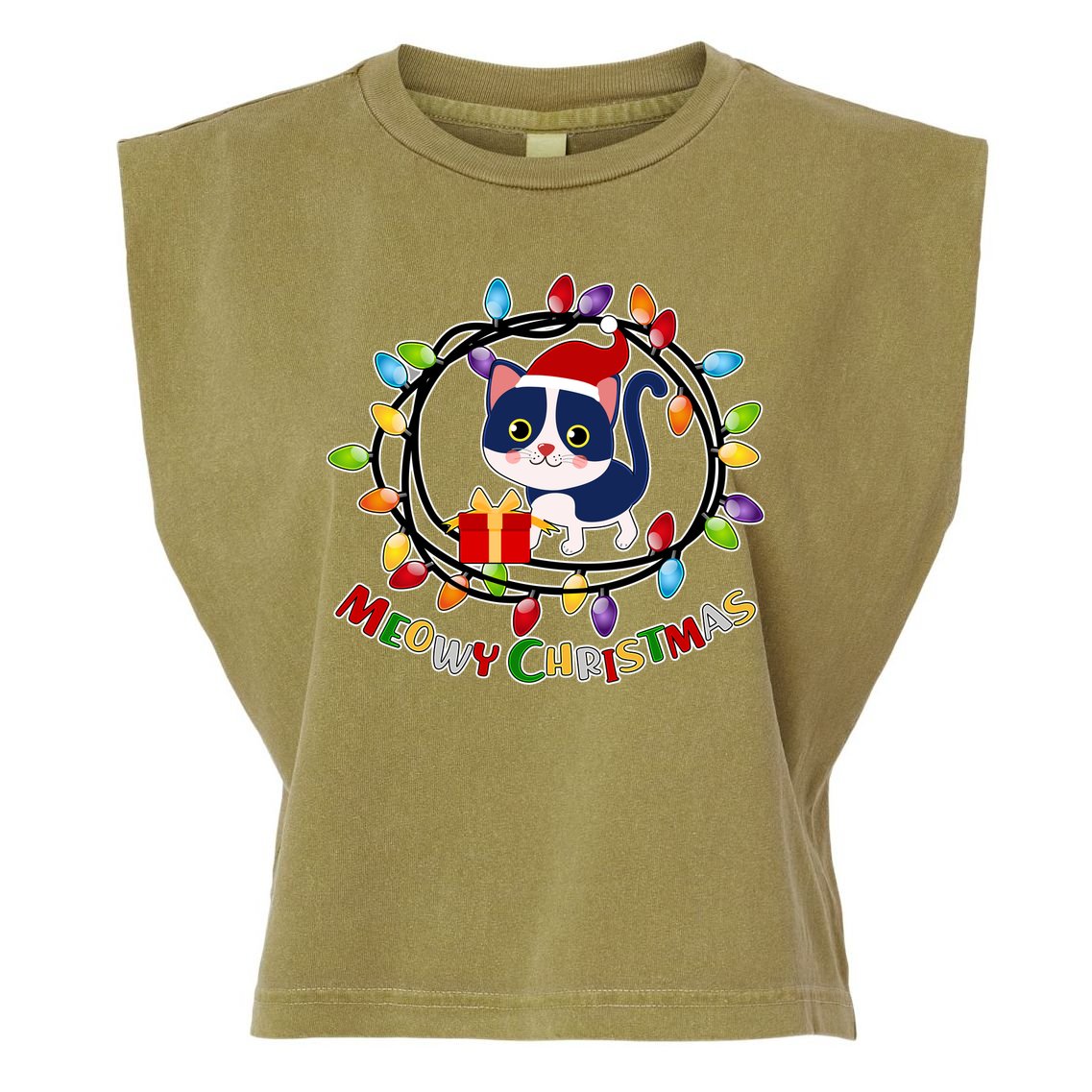 Meowy Christmas Kitty Garment-Dyed Women's Muscle Tee
