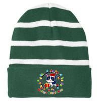 Meowy Christmas Kitty Striped Beanie with Solid Band