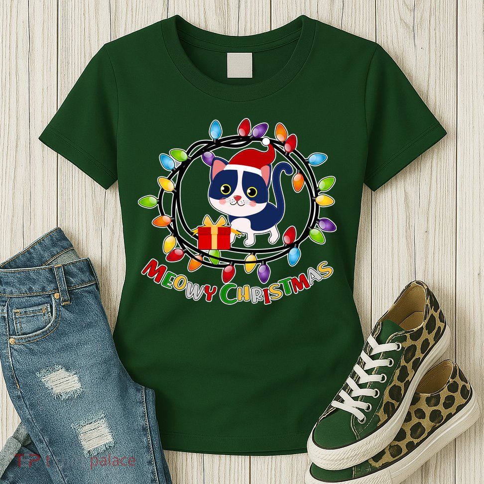 Meowy Christmas Kitty Womens T-Shirt