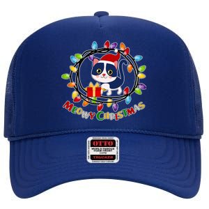 Meowy Christmas Kitty High Crown Mesh Back Trucker Hat