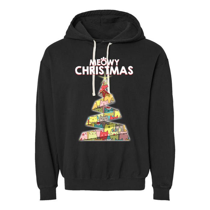 Meowy Christmas Tree For Cat Lovers Garment-Dyed Fleece Hoodie