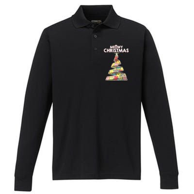 Meowy Christmas Tree For Cat Lovers Performance Long Sleeve Polo