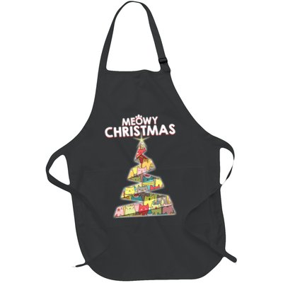 Meowy Christmas Tree For Cat Lovers Full-Length Apron With Pockets