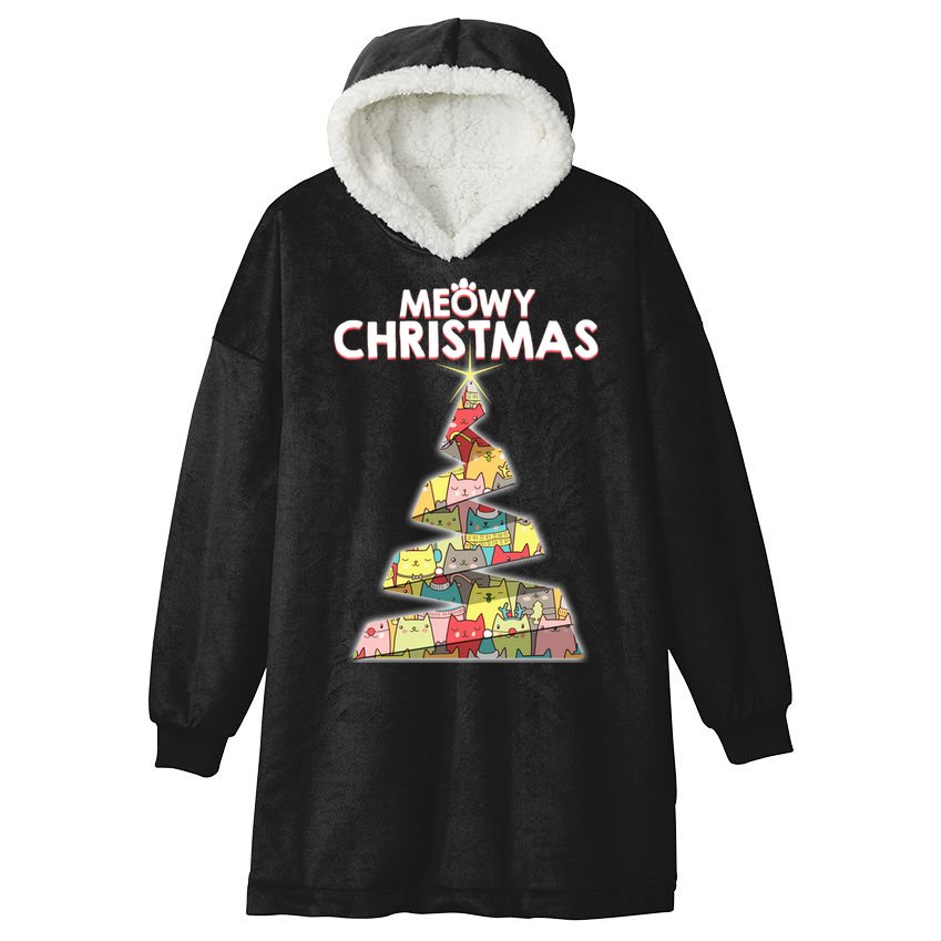 Meowy Christmas Tree For Cat Lovers Hooded Wearable Blanket