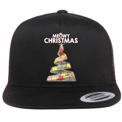Meowy Christmas Tree For Cat Lovers Flatbill Hat