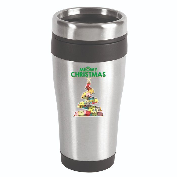 Meowy Christmas Tree For Cat Lovers 16oz Travel Tumbler