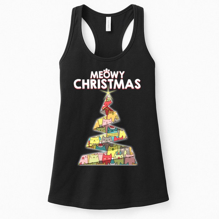 Meowy Christmas Tree For Cat Lovers Womens Tank Top