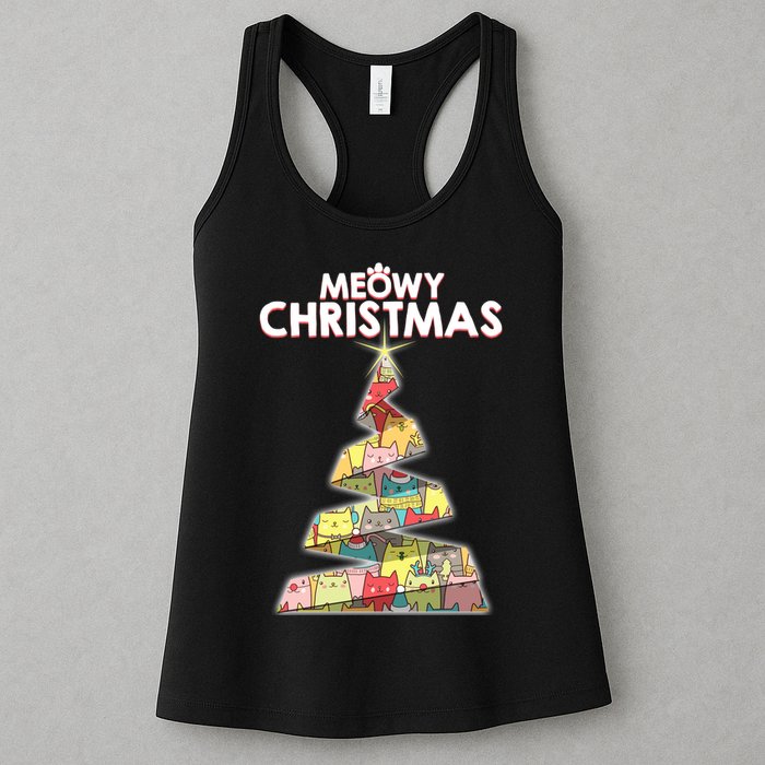 Meowy Christmas Tree For Cat Lovers Womens Tank Top