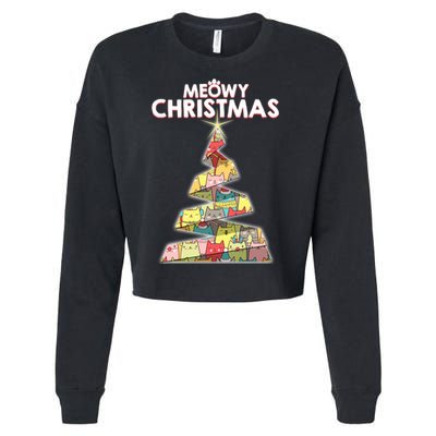 Meowy Christmas Tree For Cat Lovers Cropped Pullover Crew