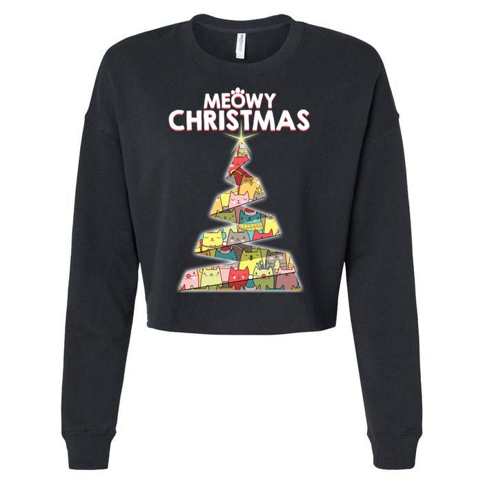 Meowy Christmas Tree For Cat Lovers Cropped Pullover Crew