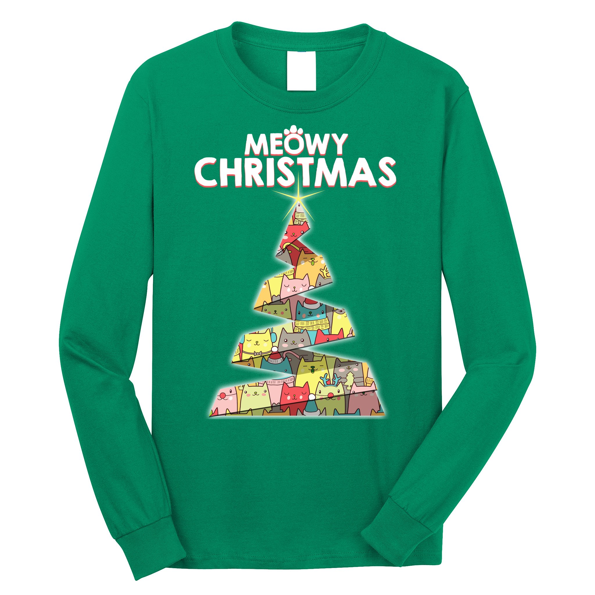 Meowy Christmas Tree For Cat Lovers Long Sleeve Shirt