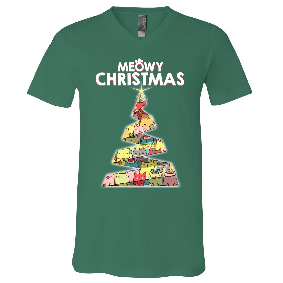 Meowy Christmas Tree For Cat Lovers V-Neck T-Shirt