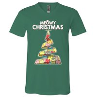 Meowy Christmas Tree For Cat Lovers V-Neck T-Shirt