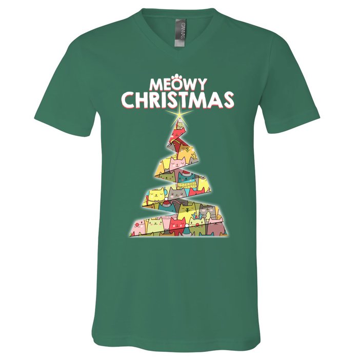 Meowy Christmas Tree For Cat Lovers V-Neck T-Shirt