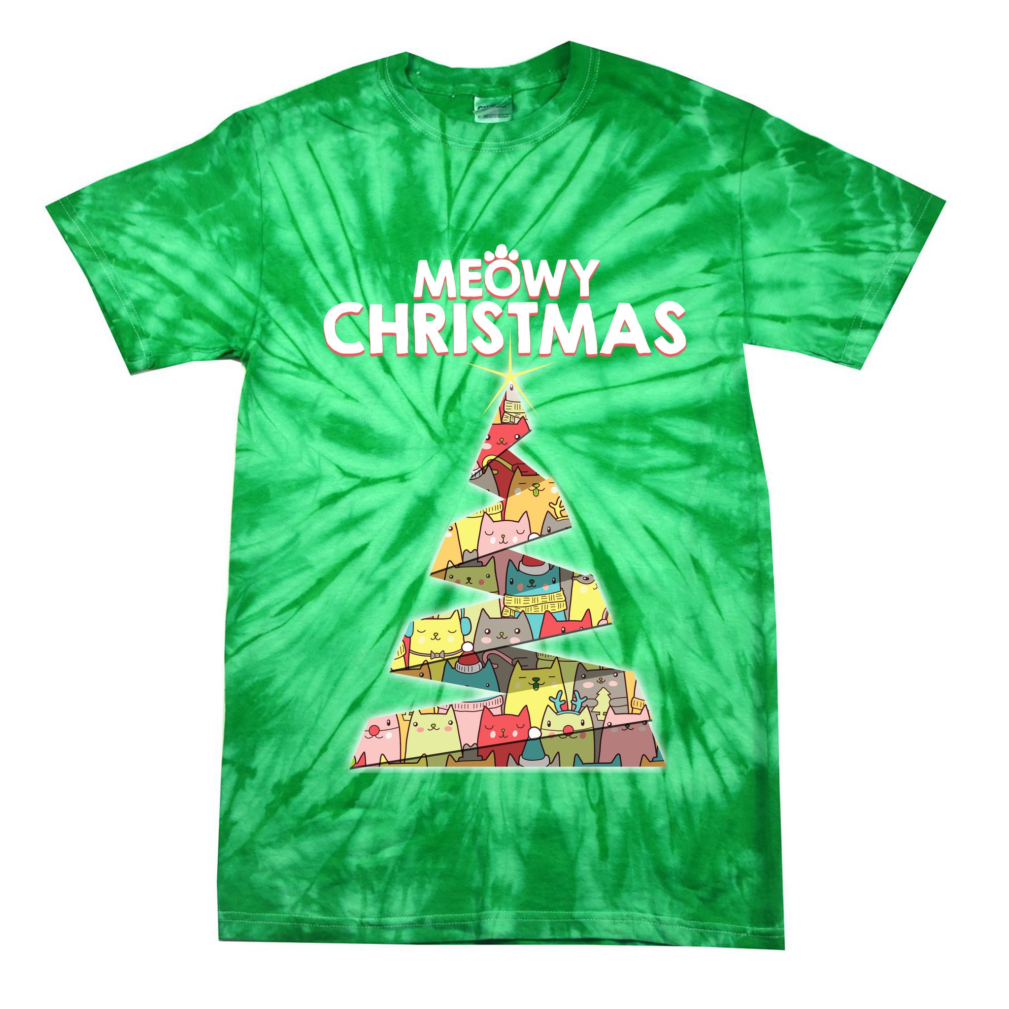 Meowy Christmas Tree For Cat Lovers Tie-Dye T-Shirt