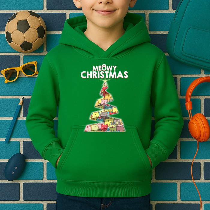 Meowy Christmas Tree For Cat Lovers Kids Hoodie