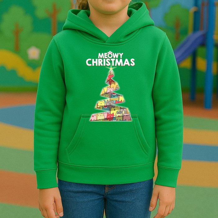 Meowy Christmas Tree For Cat Lovers Kids Hoodie