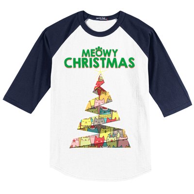 Meowy Christmas Tree For Cat Lovers Baseball Sleeve Shirt