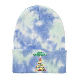 Meowy Christmas Tree For Cat Lovers Tie Dye 12in Knit Beanie