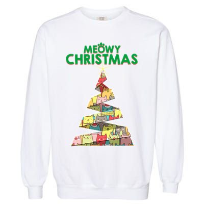 Meowy Christmas Tree For Cat Lovers Garment-Dyed Sweatshirt